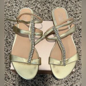 Jewel Badgley Mischka Gold Sandals w/Rhinestone Detailing